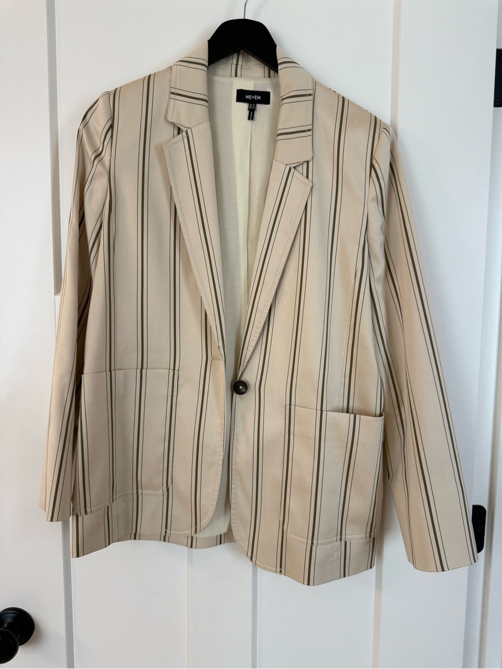 ME+EM Cream and Black Stripe Single-Button Blazer